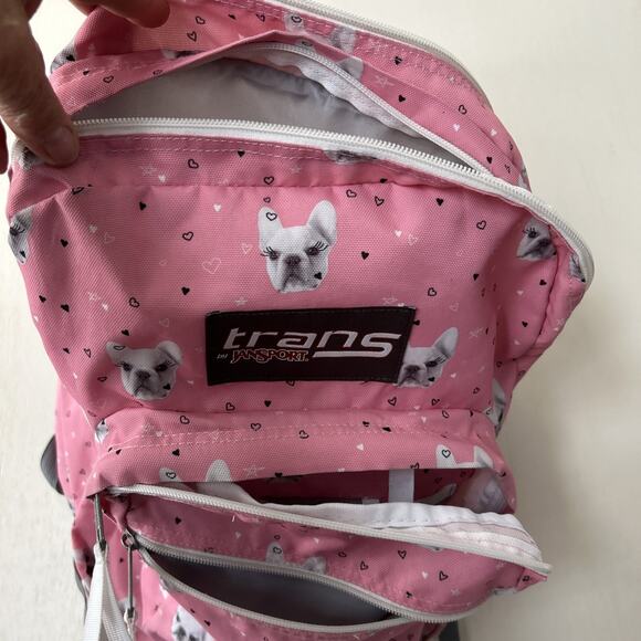 Jansport Backpack Trans Pink Pug Face Dog Heart Print Book Bag Full Size Nice - Picture 14 of 16